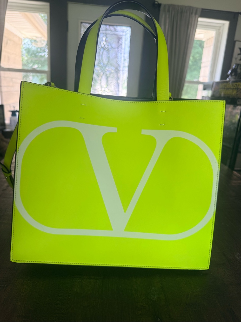 Valentino Garavani Neon Lime V-Logo Tote